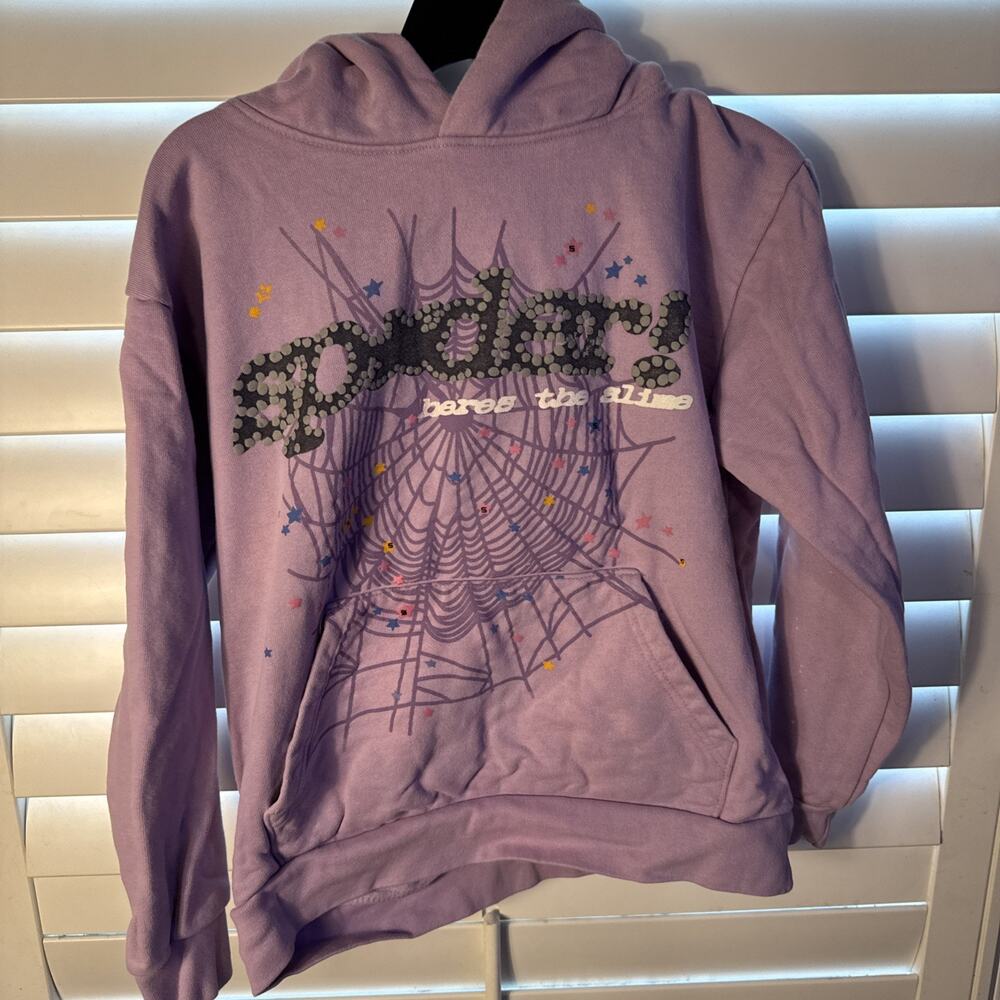 Authentic Sp5der Purple Web Star Slime Pullover Hoodie Small